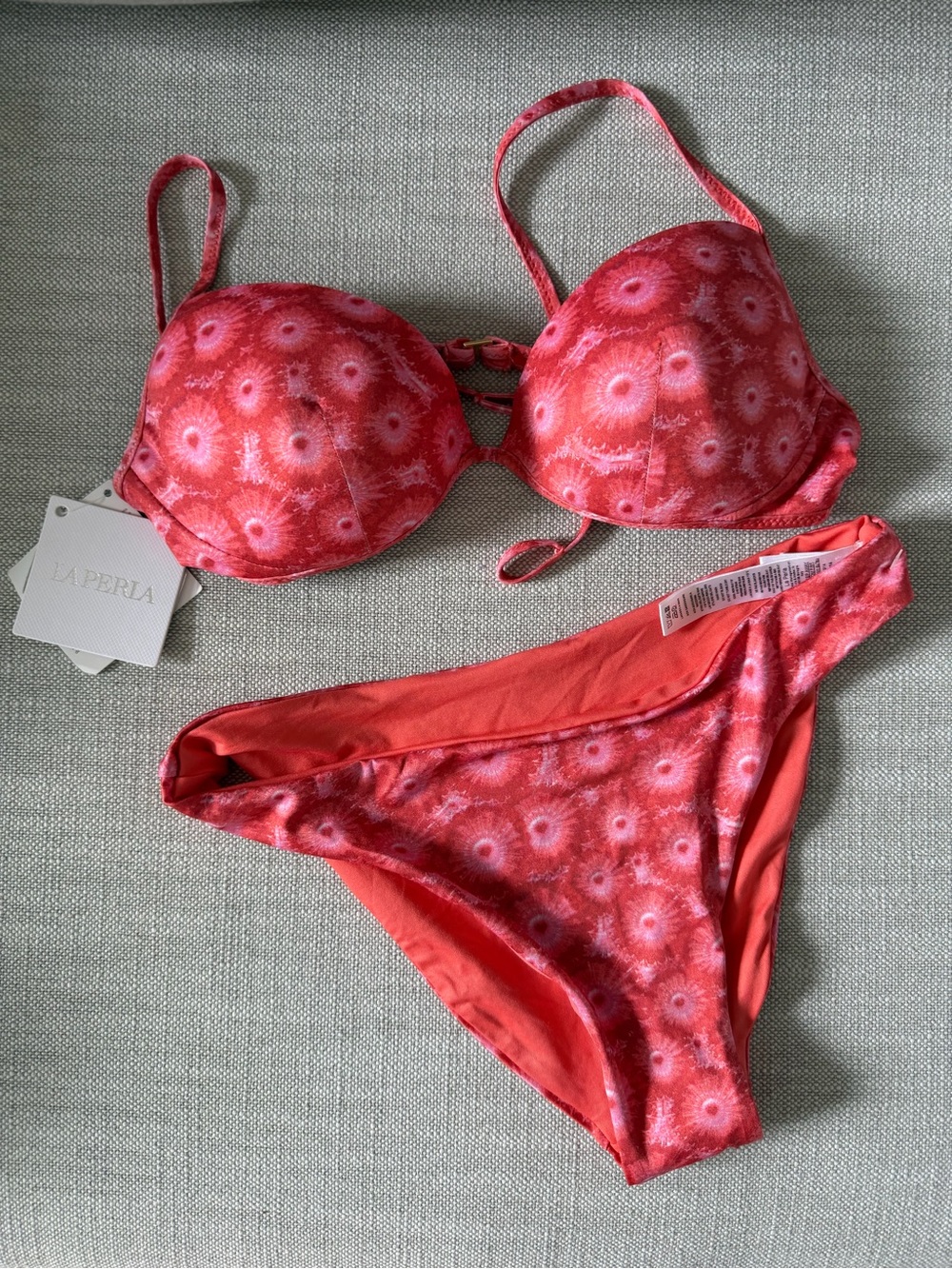 La Perla Coral Red Floral Print Push-Up Bikini Set